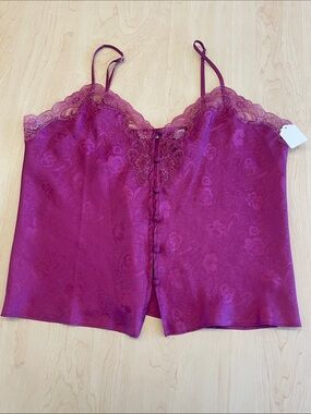 ERIKA TAYLOR VTG Silk-Look Lace Trim Cami  Magenta